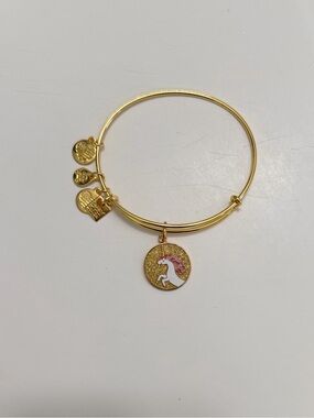 Alex and Ani Gold Bangle with White and Pink Unicorn Charm